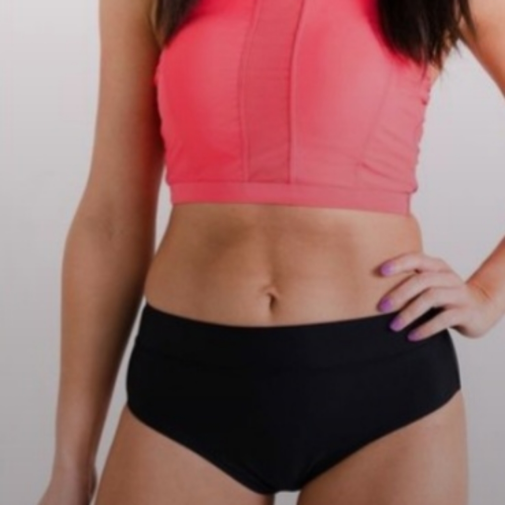 NWT Women's Two-Piece Midkini Hot Pink Top  Mid-Rise Brief Black Bottom Swimsuit
